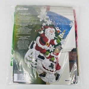 Bucilla SKATING CLAUSES Santa Felt Christmas Stocking Kit # 86258 OPEN, COMPLETE